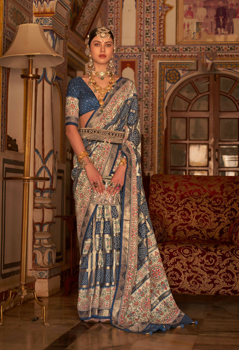 Navy Blue P V Silk Digital Print, Zari Work Printed Saree - Rewaa Parampara - Distacart