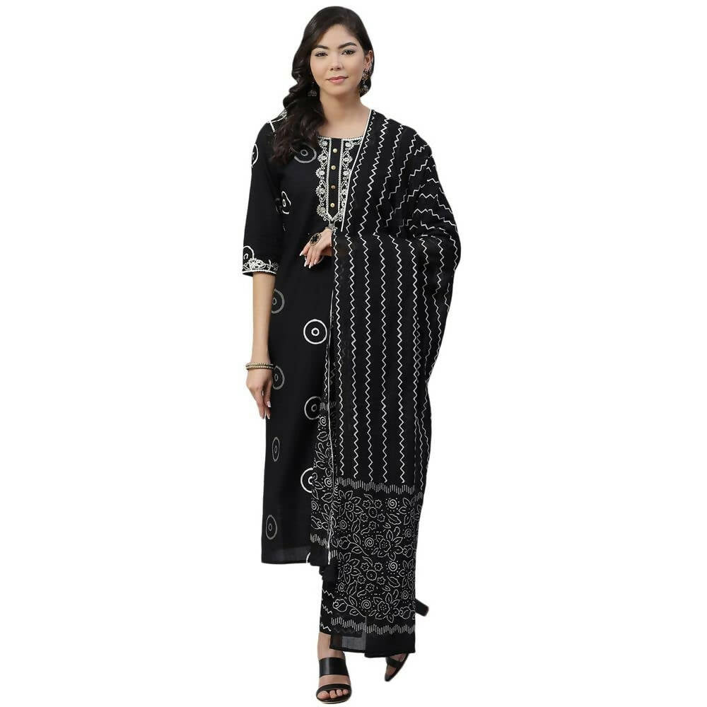 Anubhutee Women's Cotton Regular Geometric Printed Black Kurta Set - Distacart