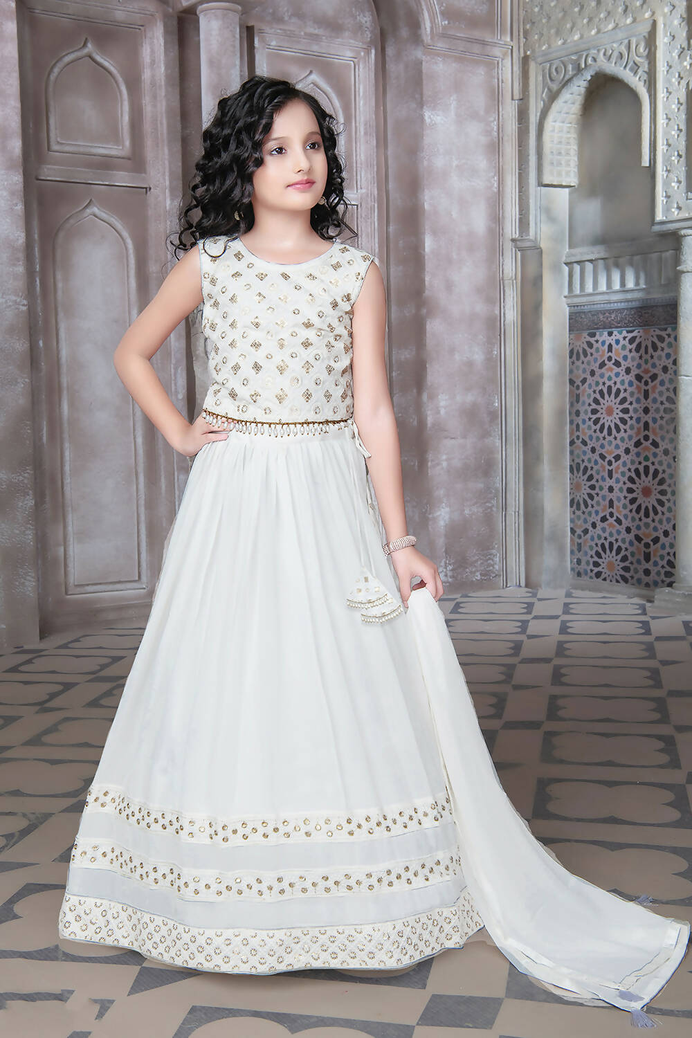 Kids Wedding Designer Grey Georgette Lehenga Choli - Aaradhna - Distacart