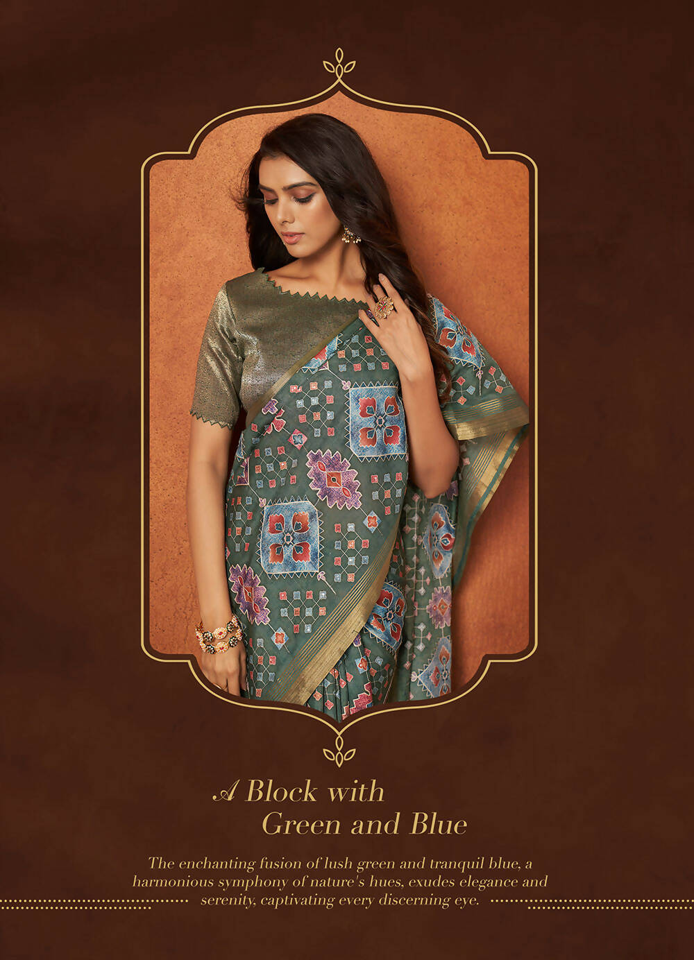 Green Rangkat and Crepe Silk Aztec Saree With Unstitched Blouse Piece - Mohmanthan Royal Saachi - Distacart