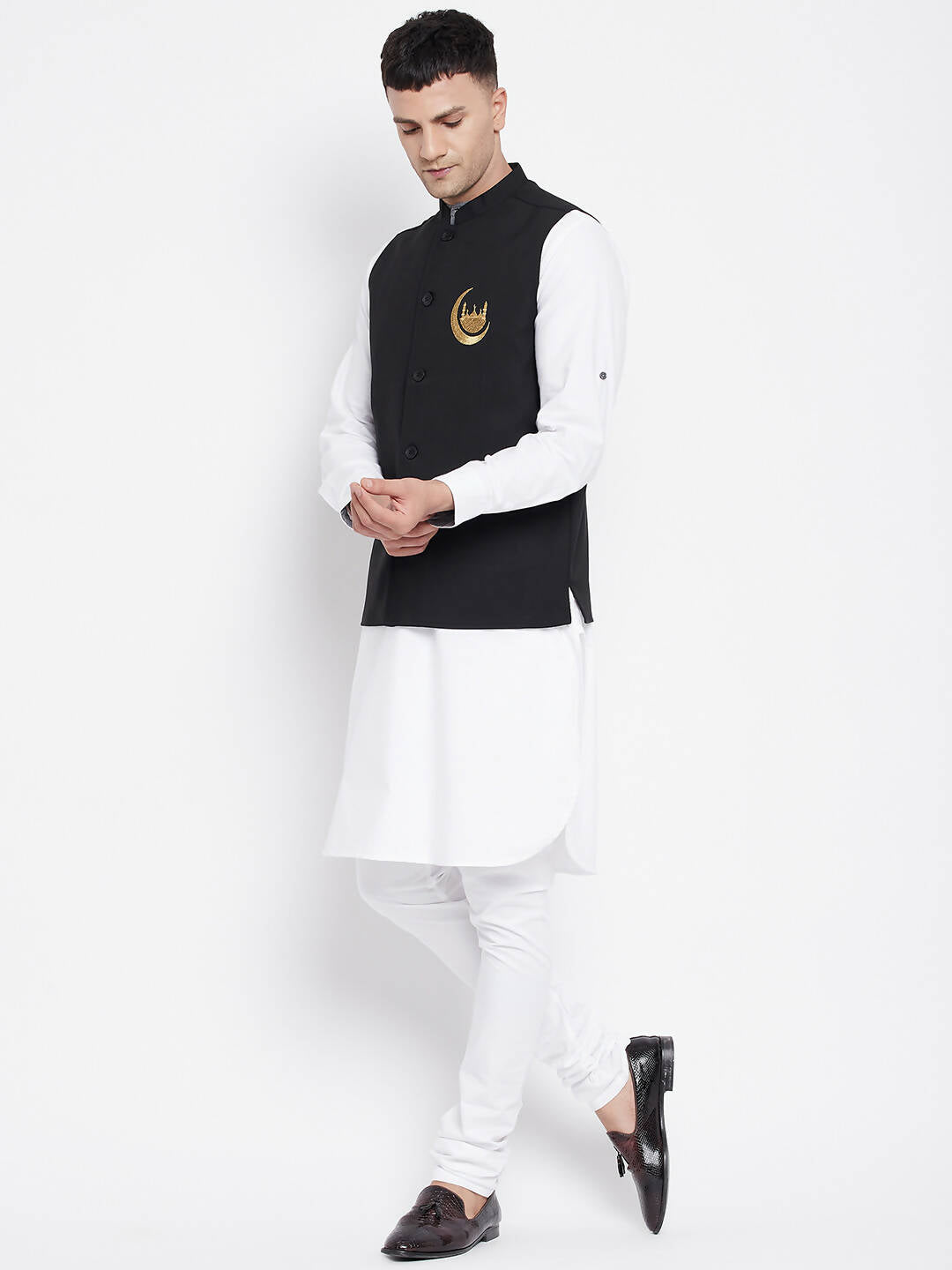 Even Apparels Black Pure Cotton White Kurta Sets With Eid Insignia Jackets PW668-CHA - Distacart