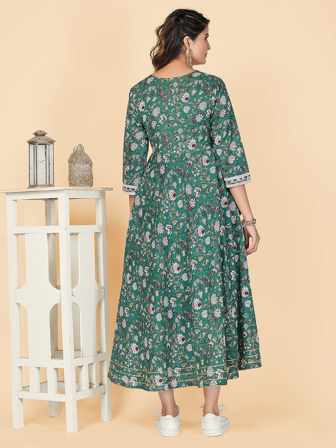 NOZ2TOZ Women's Green Printed Anarkali Cotton Kurta (1 Pc Set) - Distacart
