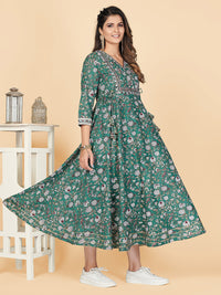 Thumbnail for NOZ2TOZ Women's Green Printed Anarkali Cotton Kurta (1 Pc Set) - Distacart