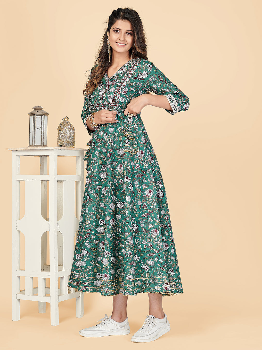 NOZ2TOZ Women's Green Printed Anarkali Cotton Kurta (1 Pc Set) - Distacart