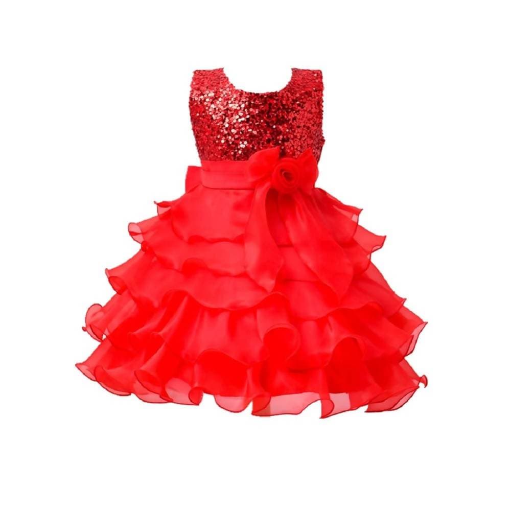 Asmaani Baby Girl's Red Color Satin Knee Length Frock (AS-DRESS_22068) - Distacart
