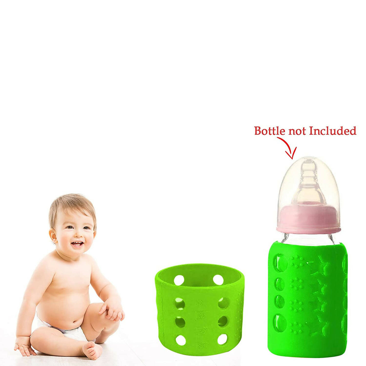 Safe-O-Kid Silicone Baby Feeding Bottle Cover Cum Sleeve for Insulated Protection Small 60mL- Green - Distacart