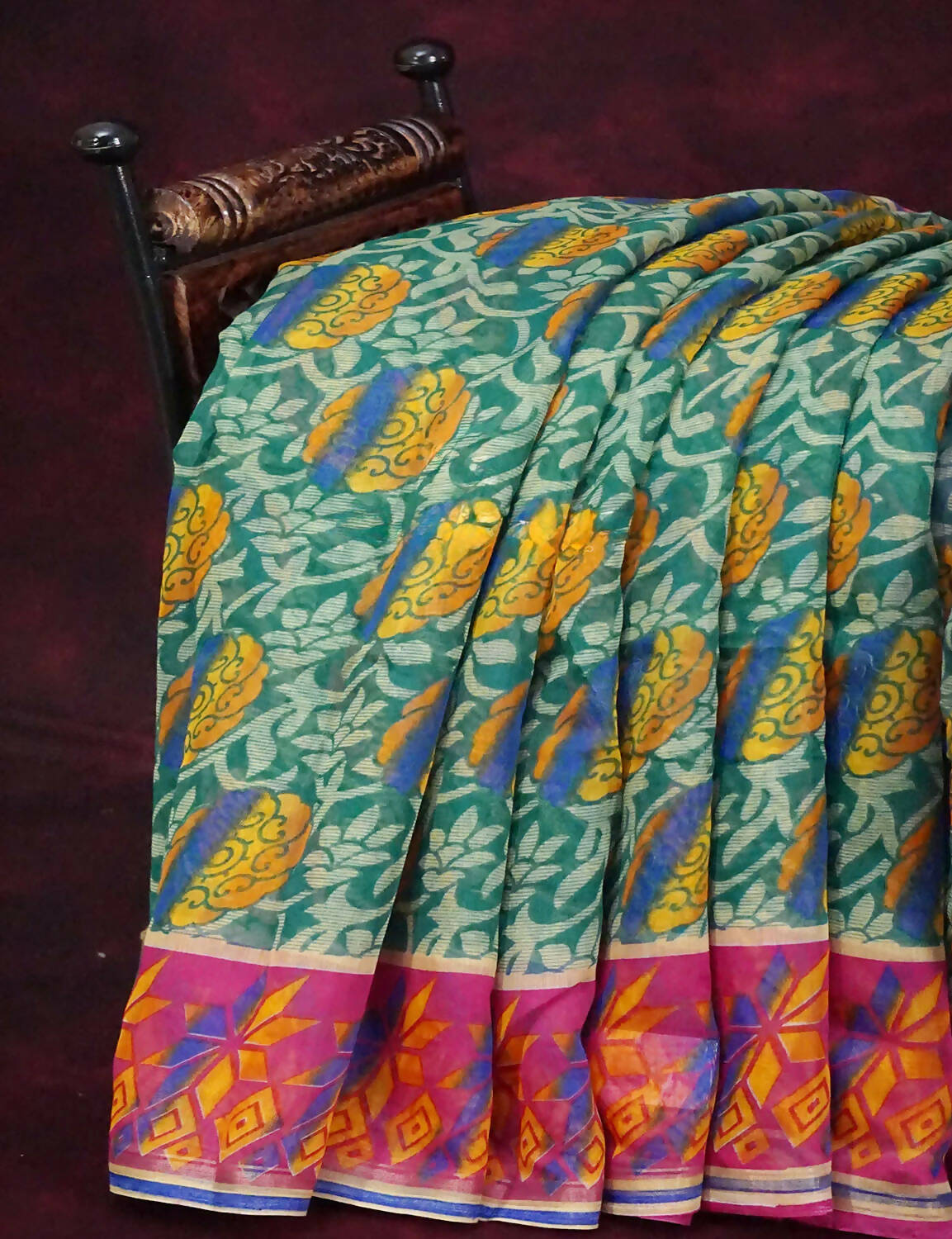Rama Green Printed Semi Chanderi Saree By Gayathri Reddy Designer Studio - Distacart