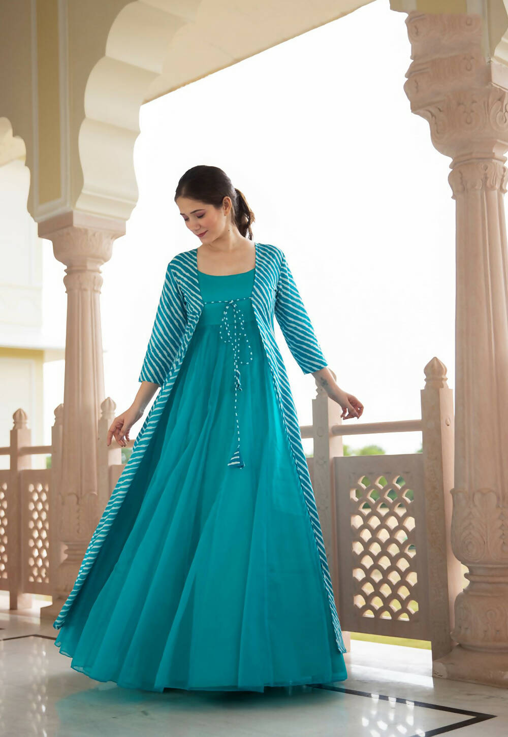 Deep Teal Blue Designer Embroidered Satin Anarkali Gown | Anarkali gown,  Indian wedding gowns, Long anarkali