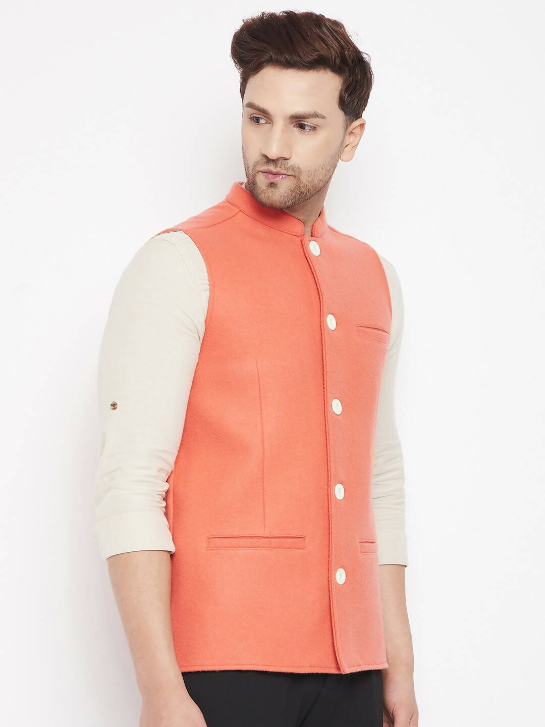 Even Apparels Orange Wool Men Woven Nehru Jacket - Distacart