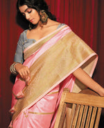 Thumbnail for Pink Silk Striped Pattren Saree With Unstitched Blouse Piece - Zyanya - Distacart