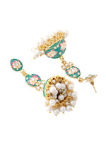 Thumbnail for NVR Women Gold Plated Blue Kundan Jhumkas Earrings - Distacart
