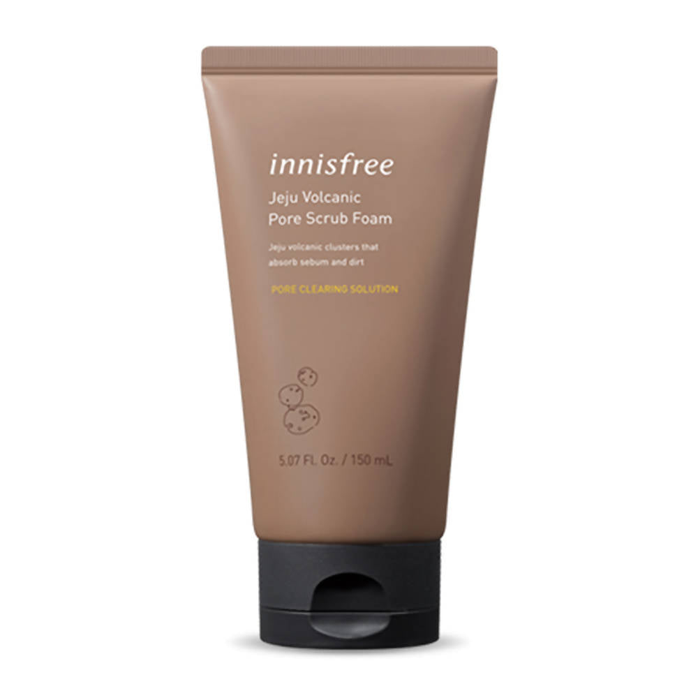 Innisfree Jeju Volcanic Pore Scrub Foam with Jeju volcanic clusters to purify pores and exfoliate dead skin cells.