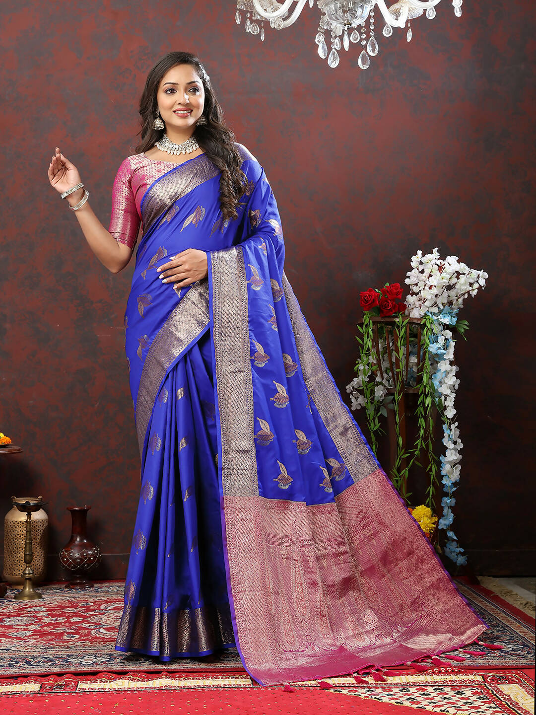 Lorenvalley Fashion Blue Soft Silk Woven Design Zari Weaving Saree - Distacart