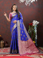 Thumbnail for Lorenvalley Fashion Blue Soft Silk Woven Design Zari Weaving Saree - Distacart