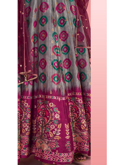 Myra Multicolour Pure Dola Silk Designer Gown Style Suit - Distacart