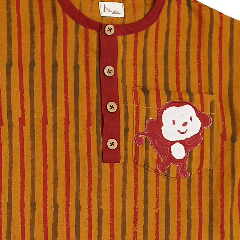 Mhyssa Kong Full sleeve Orange Kurta with Maroon Shorts Set For Kids - Distacart