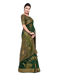 Thumbnail for Mimosa Women's Green Kanchipuram Pure Silk Saree With Unstitched Blouse Piece
