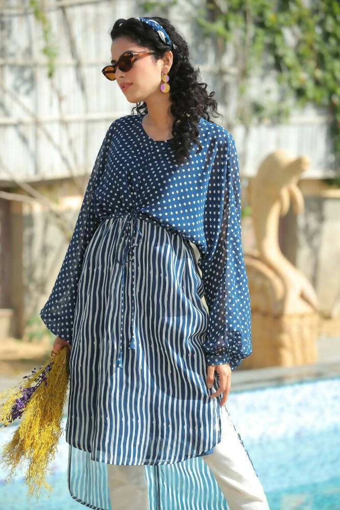 Juniper Women Navy Georgette Bandhani High-Low Tunic - Distacart