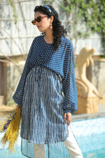 Thumbnail for Juniper Women Navy Georgette Bandhani High-Low Tunic - Distacart