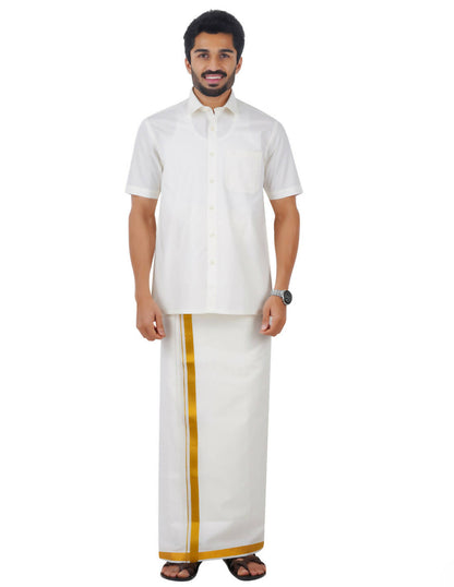 Ramraj Cotton Mens Cotton Light Cream Colour Half Sleeve Shirt - Distacart