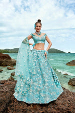 Thumbnail for House of Panchhi Sky Blue Organza Sequins, Zarkan And Thread Embroidery Lehenga Choli & Dupatta - Distacart