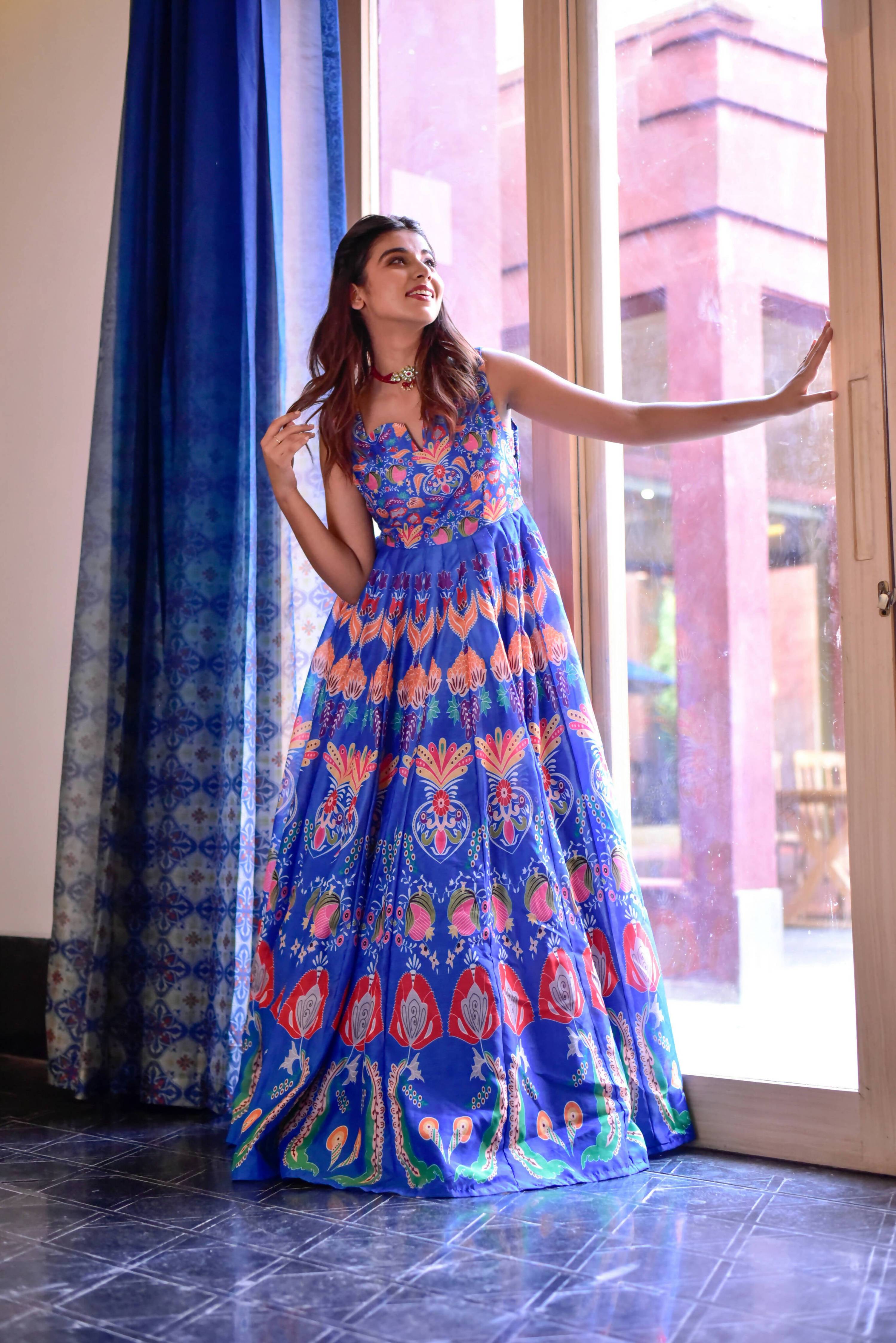 Casual Designer Blue Cotton Silk Gown - Anbazaar - Distacart