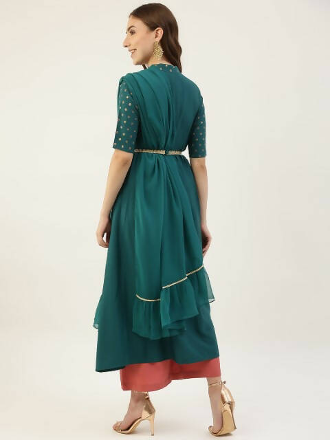 FIORRA Women's Turquise Poly Crepe Flared Kurta With Dupatta - Distacart