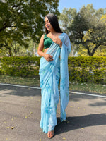Thumbnail for Vamsee Sky Blue Chiffon Designer Saree - Distacart