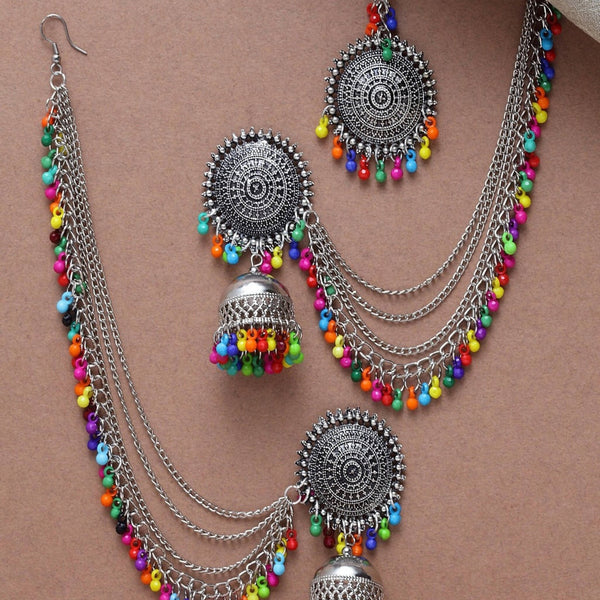 Mominos Fashion Johar Kamal Bahubali Multi Beads Earrings With Tikka - Distacart