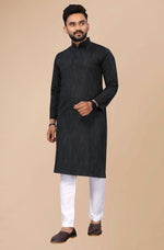 Thumbnail for Men's Black Striped Cotton Kurta - Mahotsav - Distacart