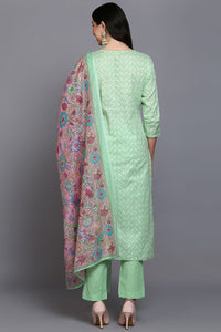Thumbnail for Women's Cotton Green Printed Straight Kurta Pant With Dupatta - Rasiya - Distacart
