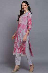 Thumbnail for Women's Cotton Grey Printed Straight Kurta Pant With Dupatta - Rasiya - Distacart