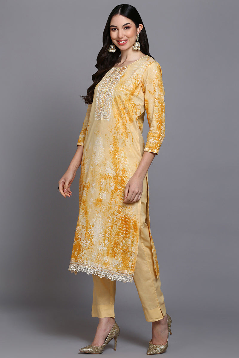 Women's Cotton Off-White Printed Straight Kurta Pant With Dupatta - Rasiya - Distacart