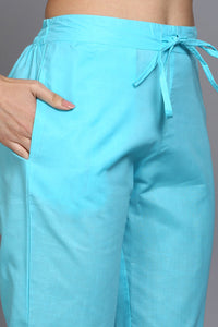 Thumbnail for Women's Cotton Blue Printed Straight Kurta Pant With Dupatta - Rasiya - Distacart