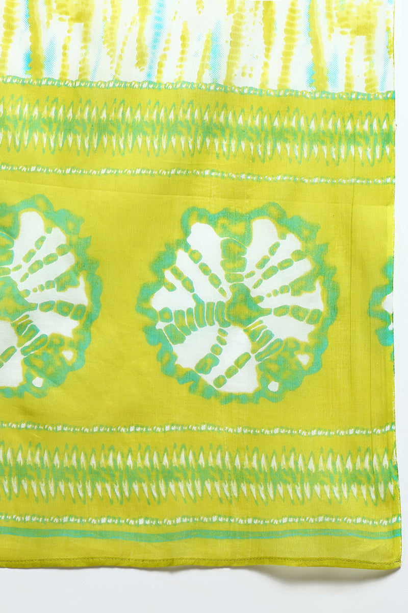Women's Cotton Green Bandhani Printed Straight Kurta Pant With Dupatta - Rasiya - Distacart