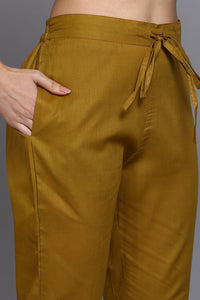 Thumbnail for Women's Cotton Olive Embroidered Straight Kurta Pant With Dupatta - Rasiya - Distacart