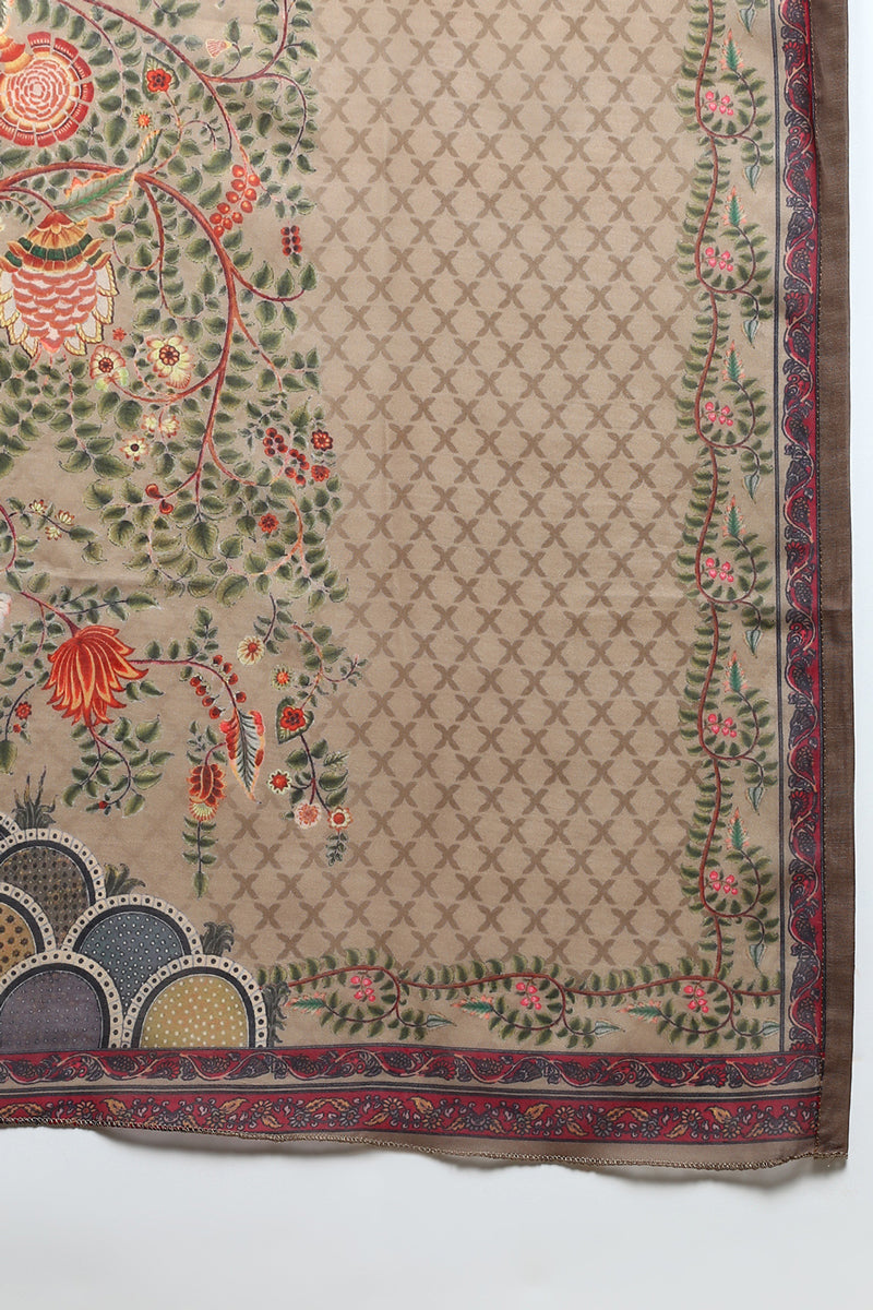 Women's Cotton Khaki Embroidered Straight Kurta Pant With Dupatta - Rasiya - Distacart