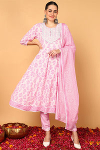 Thumbnail for Women's Plus Size Pink Viscose Rayon Ethnic Motifs Printed Flared Suit Set - Rasiya - Distacart