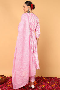 Thumbnail for Women's Plus Size Pink Viscose Rayon Ethnic Motifs Printed Flared Suit Set - Rasiya - Distacart