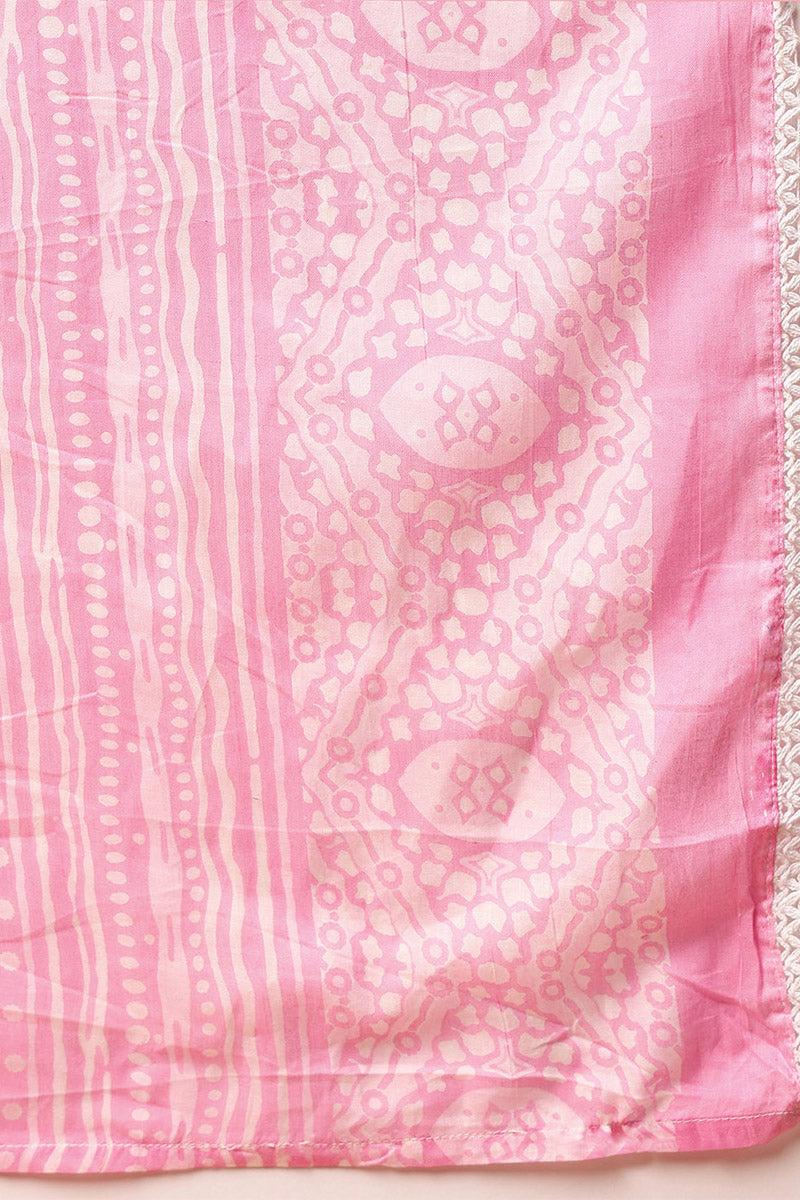Women's Plus Size Pink Viscose Rayon Ethnic Motifs Printed Flared Suit Set - Rasiya - Distacart