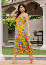 Thumbnail for Kaajh Women's Floral Green Hand Block Print Sleeveless Dress - Distacart