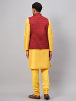 Thumbnail for VM by Vastramay Men's Yellow And Maroon Silk Blend Jacket, Kurta And Pyjama Set - Distacart