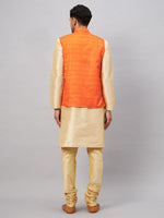 Thumbnail for VM by Vastramay Men's Gold And Orange Silk Blend Jacket, Kurta And Pyjama Set - Distacart