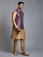 Thumbnail for VM by Vastramay Men's Purple And Rose Gold Silk Blend Jacket, Kurta And Pyjama Set - Distacart