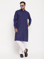 Thumbnail for VM by Vastramay Men's Blue And White Cotton Blend Kurta Pyjama Set - Distacart