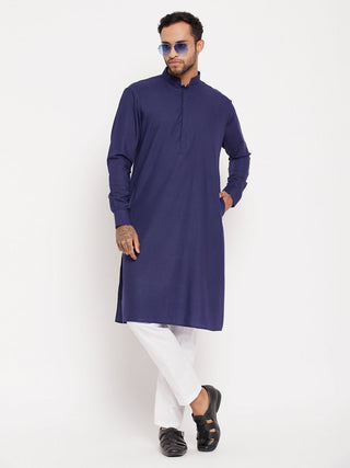 VM by Vastramay Men's Blue And White Cotton Blend Kurta Pyjama Set - Distacart