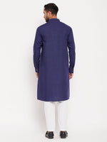 Thumbnail for VM by Vastramay Men's Blue And White Cotton Blend Kurta Pyjama Set - Distacart
