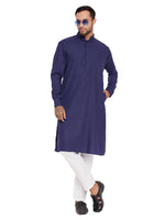 Thumbnail for VM by Vastramay Men's Blue And White Cotton Blend Kurta Pyjama Set - Distacart