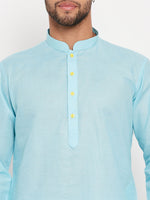 Thumbnail for VM by Vastramay Men's Aqua And White Cotton Kurta Pyjama Set - Distacart