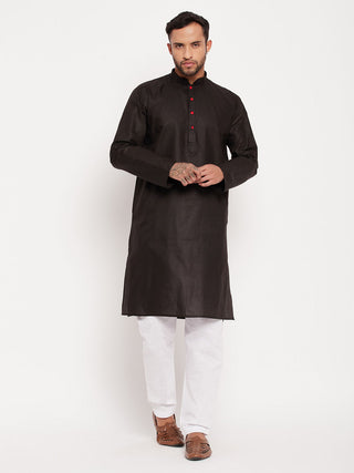 VM by Vastramay Men's Black And White Cotton Kurta Pyjama Set - Distacart